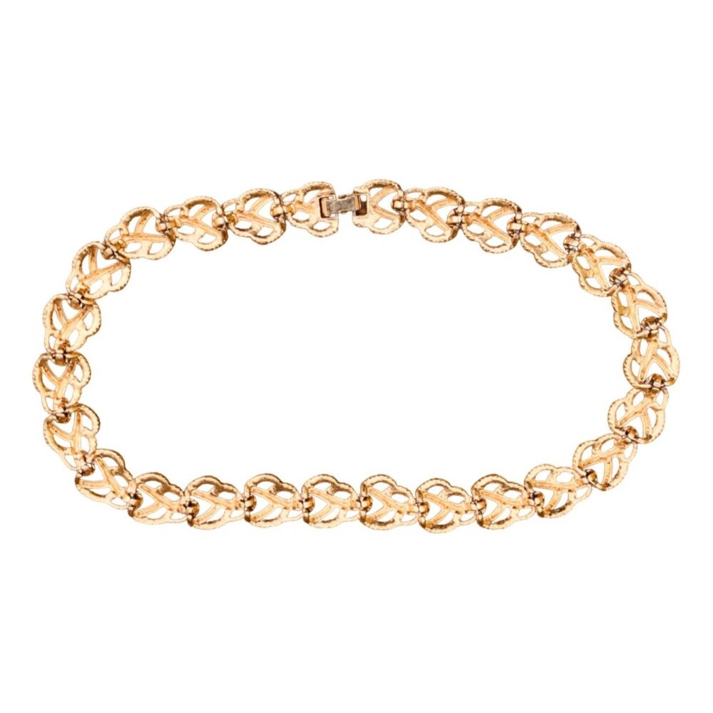 Chunky Vintage Modernist Gold Tone Leaf Link Chain Necklace - Picture 4 of 5